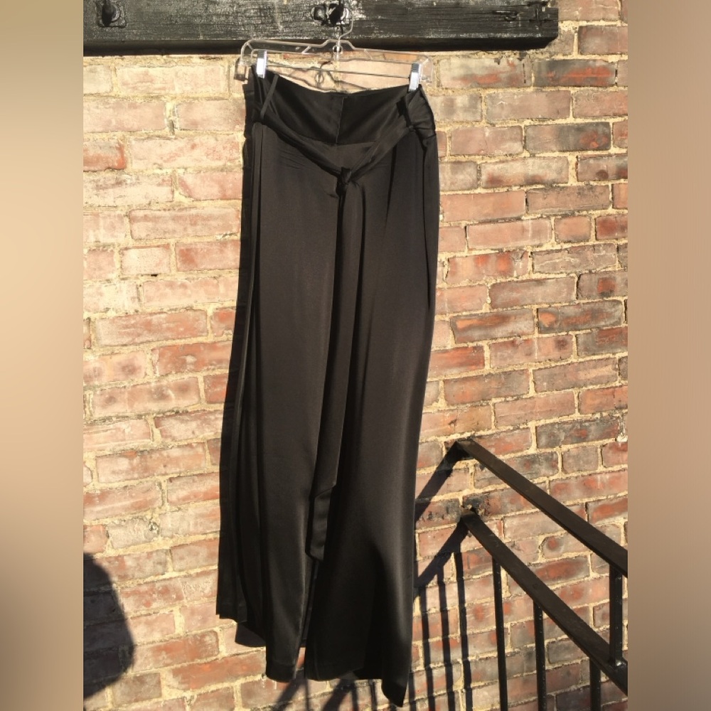 WOMENS ANN TAYLOR FORMAL BLACK SATIN DRESS PANTS WITH BUILT IN BELT TIE 6